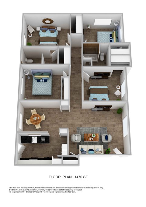4 bed 2 bath floor plan A at Azure Place Apartments, Memphis, 38118